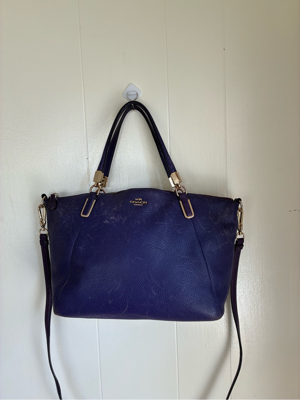 Coach Deep Purple Pebbled Leather Satchel with Removable Strap